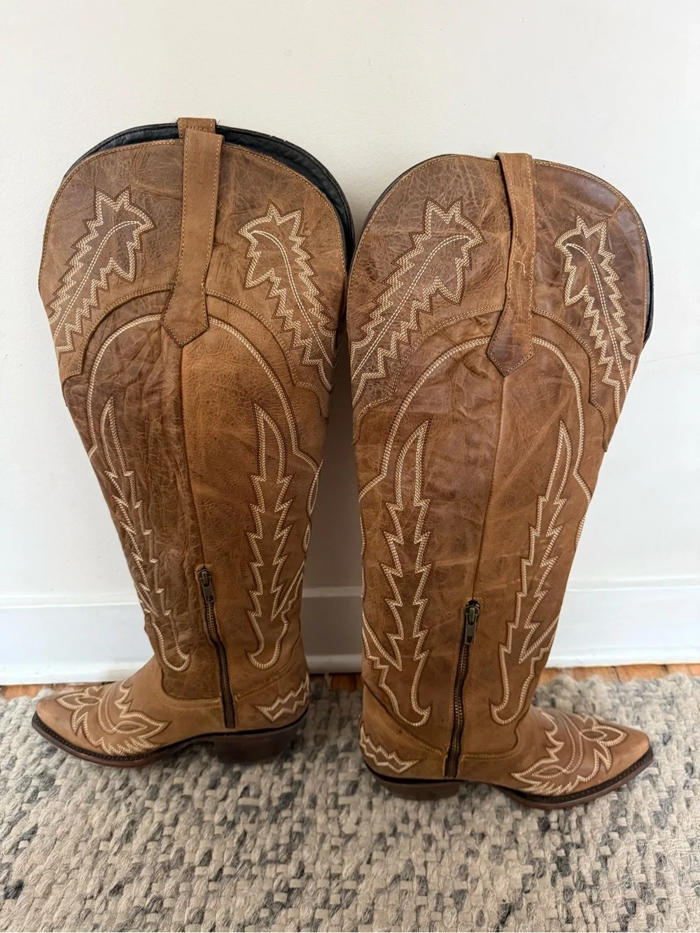 Rockport Tan Embroidered Over-the-Knee Western Boots